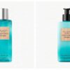 Mgiełka zapachowa i balsam do ciała Victoria’s Secret Bombshell Escape w turkusowych opakowaniach, przeznaczone do pielęgnacji i nadania zapachu skórze